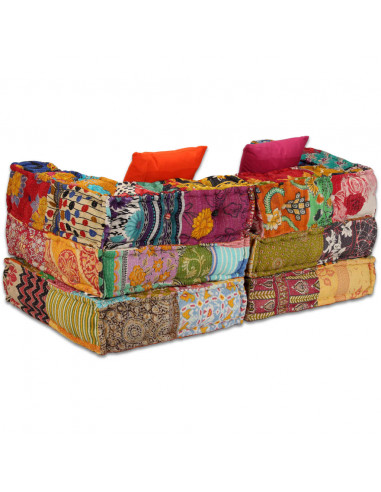 Pouf Modulare a 2 Posti in Tessuto Patchwork