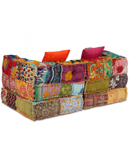 Pouf Modulare a 2 Posti in Tessuto Patchwork