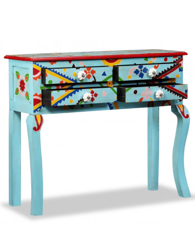 Consolle in Legno Massello di Mango Blu Dipinta a Mano