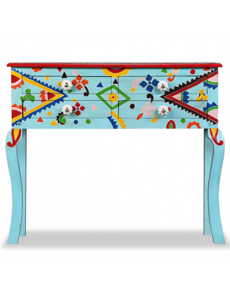 Consolle in Legno Massello di Mango Blu Dipinta a Mano