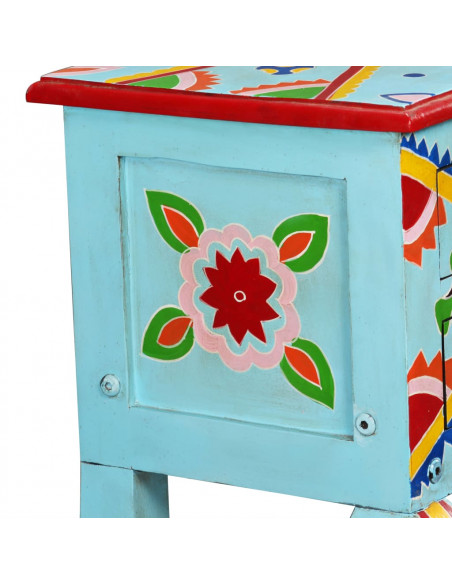 Consolle in Legno Massello di Mango Blu Dipinta a Mano