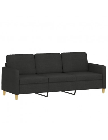 Divano a 3 Posti con Poggiapiedi Nero 180 cm in Tessuto