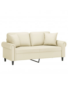 Divano a 2 Posti con Cuscini Crema 140 cm in Similpelle 2