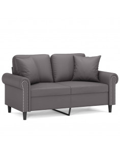Divano a 2 Posti con Cuscini Grigio 120 cm in Similpelle