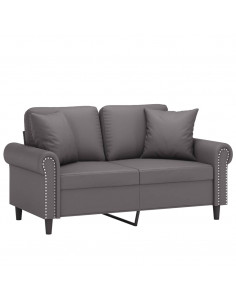 Divano a 2 Posti con Cuscini Grigio 120 cm in Similpelle 2