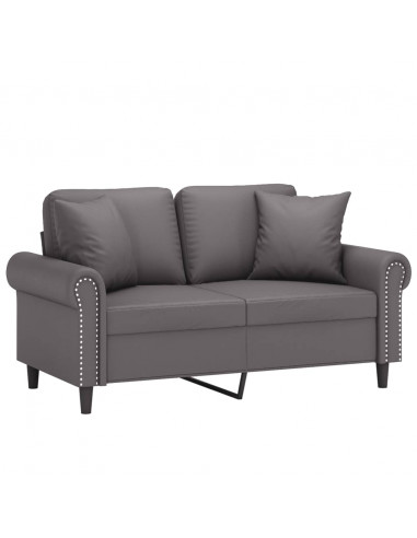 Divano a 2 Posti con Cuscini Grigio 120 cm in Similpelle