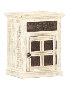 Comodino Bianco 40x30x50 cm in Legno Massello di Mango