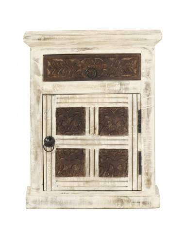 Comodino Bianco 40x30x50 cm in Legno Massello di Mango