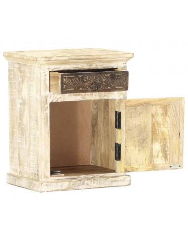 Comodino Bianco 40x30x50 cm in Legno Massello di Mango