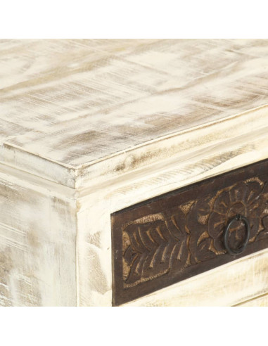 Comodino Bianco 40x30x50 cm in Legno Massello di Mango