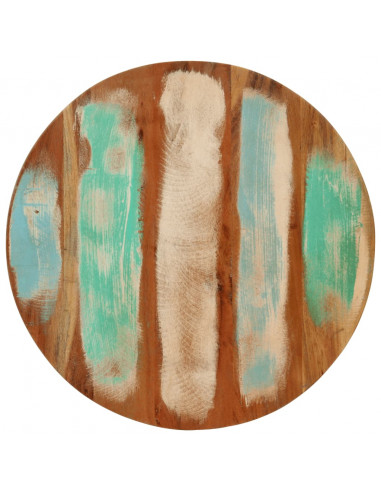 Tavolino Ø50x35 cm in Legno Massello di Recupero e Acciaio