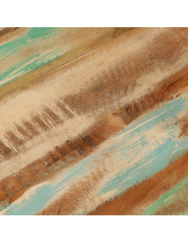 Tavolino Ø50x35 cm in Legno Massello di Recupero e Acciaio