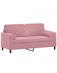 Divano a 2 Posti con Cuscini Rosa 140 cm in Velluto 2