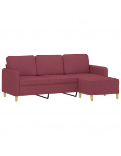 Divano a 3 Posti con Poggiapiedi Rosso Vino 180 cm in Tessuto 2