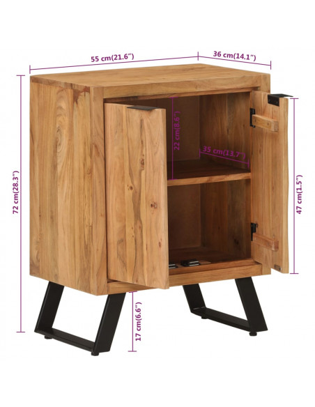 Credenza con 2 Ante 55x36x72 cm in Legno Massello di Acacia