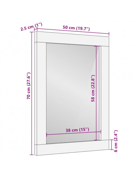 Specchio da Bagno 50x3x70 cm in Legno Massello di Mango