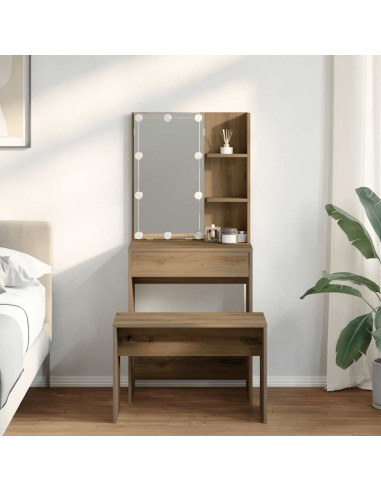 Set Toeletta con LED Rovere Artigianale in Legno Multistrato