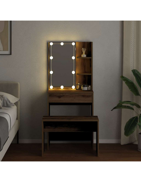 Set Toeletta con LED Rovere Artigianale in Legno Multistrato