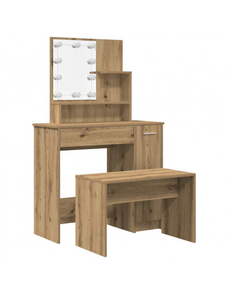 Set Toeletta con LED Rovere Artigianale in Legno Multistrato