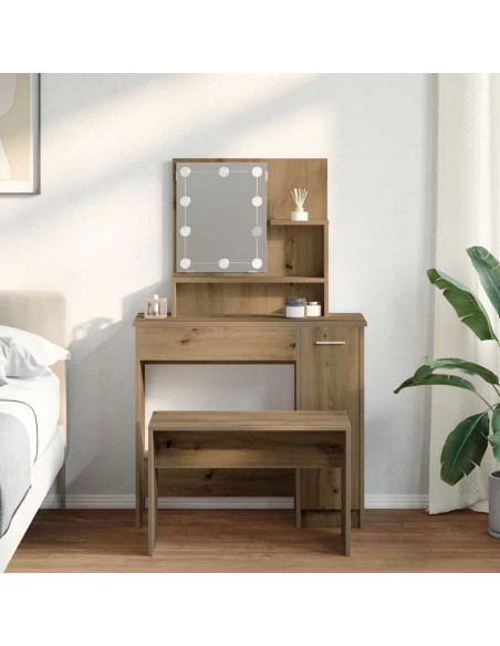 Set Toeletta con LED Rovere Artigianale in Legno Multistrato