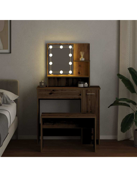 Set Toeletta con LED Rovere Artigianale in Legno Multistrato