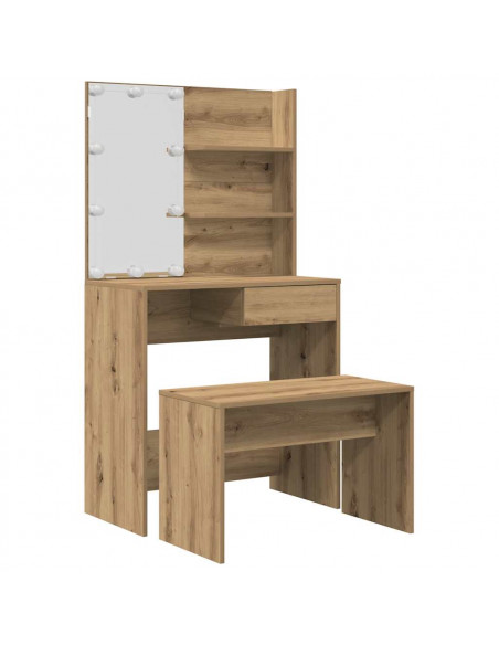 Set Toeletta con LED Rovere Artigianale in Legno Multistrato
