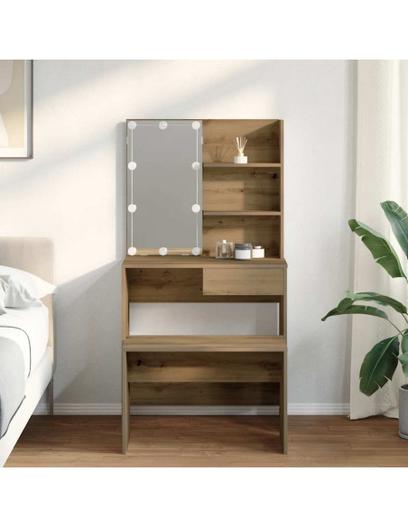 Set Toeletta con LED Rovere Artigianale in Legno Multistrato