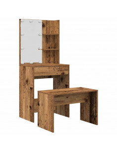 Set Tavolo da Toeletta con LED Legno Antico Legno Multistrato