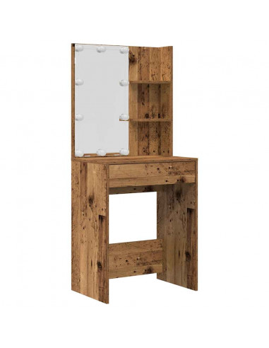 Set Tavolo da Toeletta con LED Legno Antico Legno Multistrato