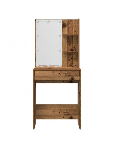 Set Tavolo da Toeletta con LED Legno Antico Legno Multistrato