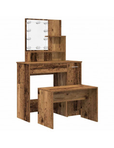 Set Tavolo da Toeletta con LED Legno Antico Legno Multistrato