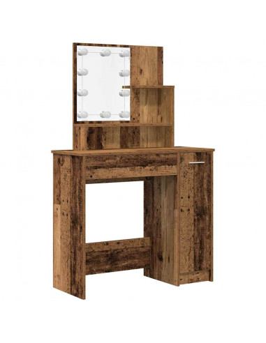 Set Tavolo da Toeletta con LED Legno Antico Legno Multistrato