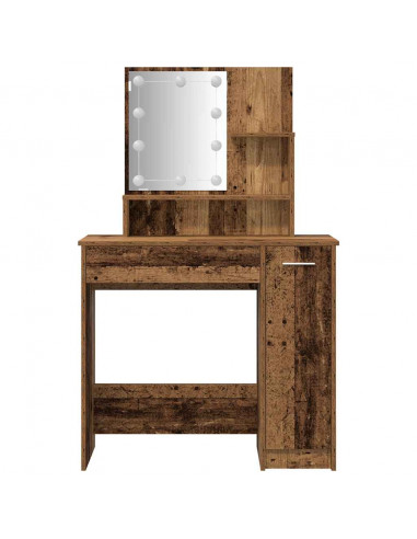 Set Tavolo da Toeletta con LED Legno Antico Legno Multistrato