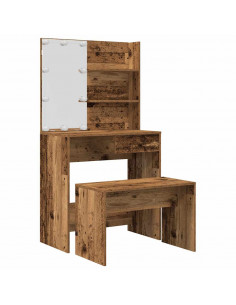 Set Tavolo da Toeletta con LED Legno Antico Legno Multistrato