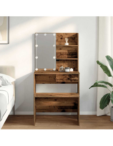 Set Tavolo da Toeletta con LED Legno Antico Legno Multistrato