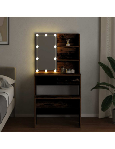 Set Tavolo da Toeletta con LED Legno Antico Legno Multistrato