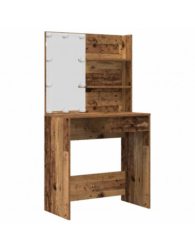 Set Tavolo da Toeletta con LED Legno Antico Legno Multistrato