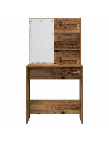 Set Tavolo da Toeletta con LED Legno Antico Legno Multistrato