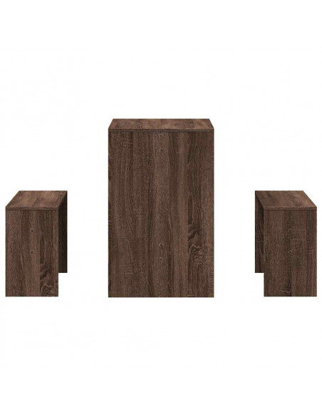 Set Tavolo da Pranzo e Panche 3 pz Rovere Marrone in Truciolato