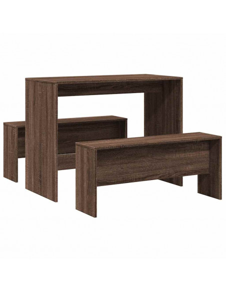 Set Tavolo da Pranzo e Panche 3 pz Rovere Marrone in Truciolato