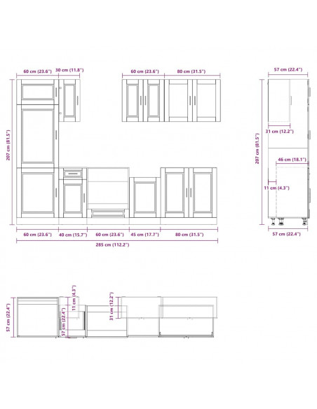 Set Mobili da Cucina 8 pz Porto Rovere Sonoma in Truciolato