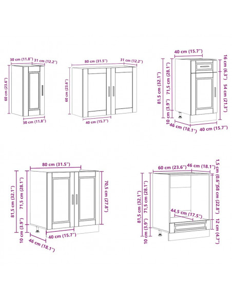 Set Mobili da Cucina 8 pz Porto Rovere Sonoma in Truciolato