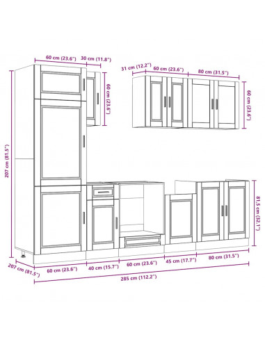 Set Mobili da Cucina 8 pz Porto Rovere Sonoma in Truciolato