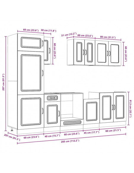 Set Mobili da Cucina 8 pz Kalmar Rovere Marrone in Truciolato