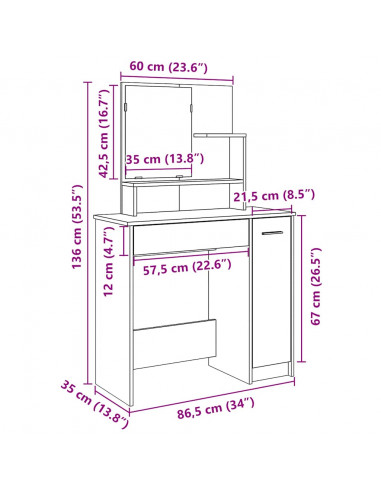 Toeletta con Specchio Legno Antico 86,5x35x136 cm