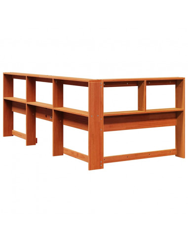 Testiera Libreria a L Marrone Cera 90 cm Legno Massello di Pino