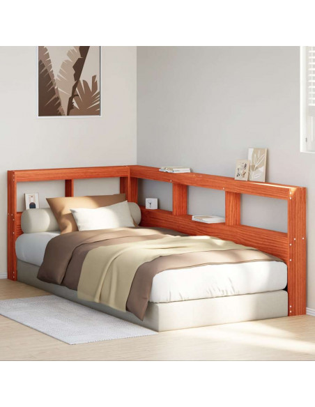 Testiera Libreria a L Marrone Cera 75 cm Legno Massello di Pino