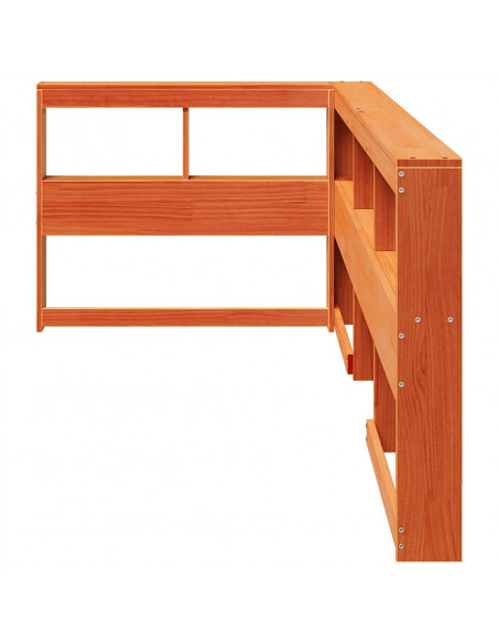 Testiera Libreria a L Marrone Cera 75 cm Legno Massello di Pino