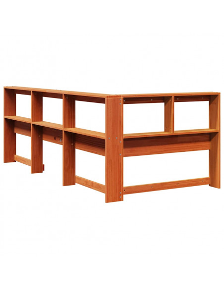 Testiera Libreria a L Marrone Cera 75 cm Legno Massello di Pino