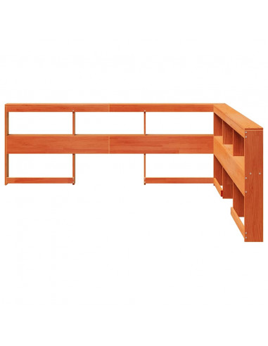 Testiera Libreria a L Marrone Cera 200cm Legno Massello di Pino